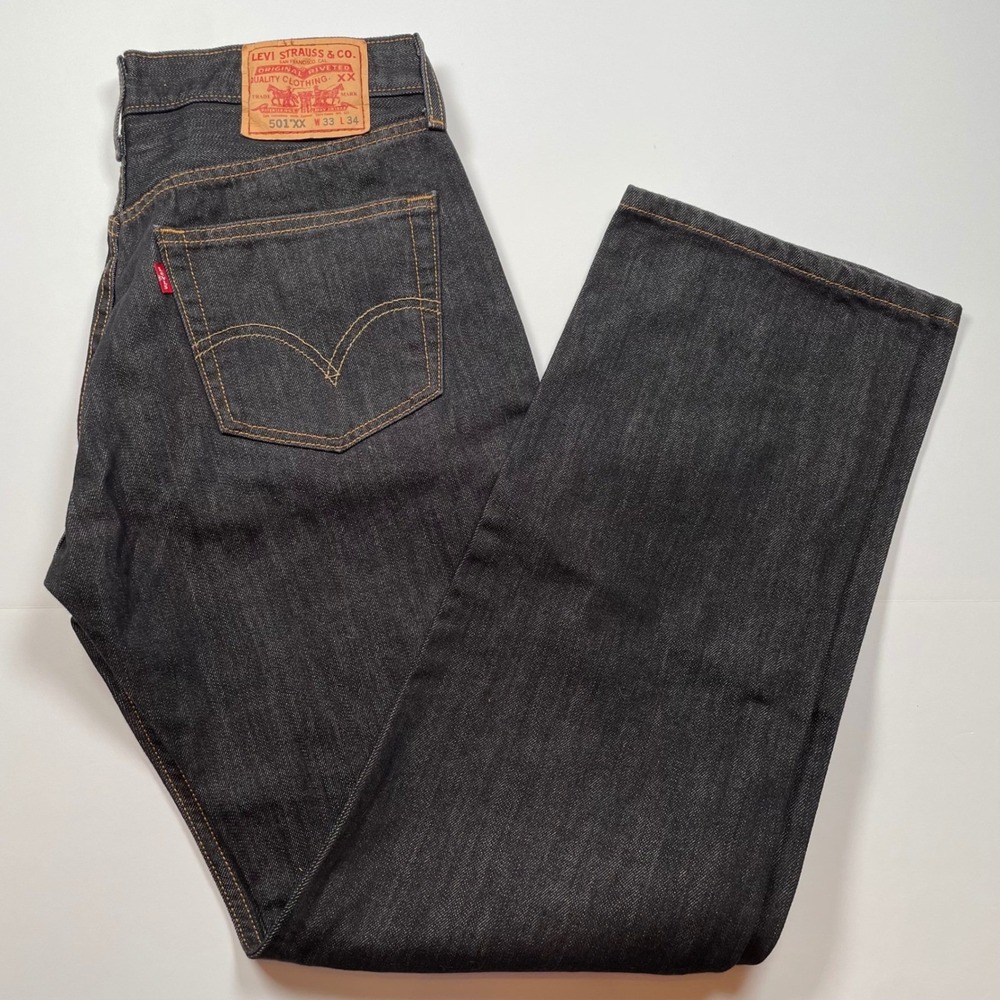 Levis 501XX Mens Dark Wash Indigo Straight Leg Button Fly Denim Jeans 33x34